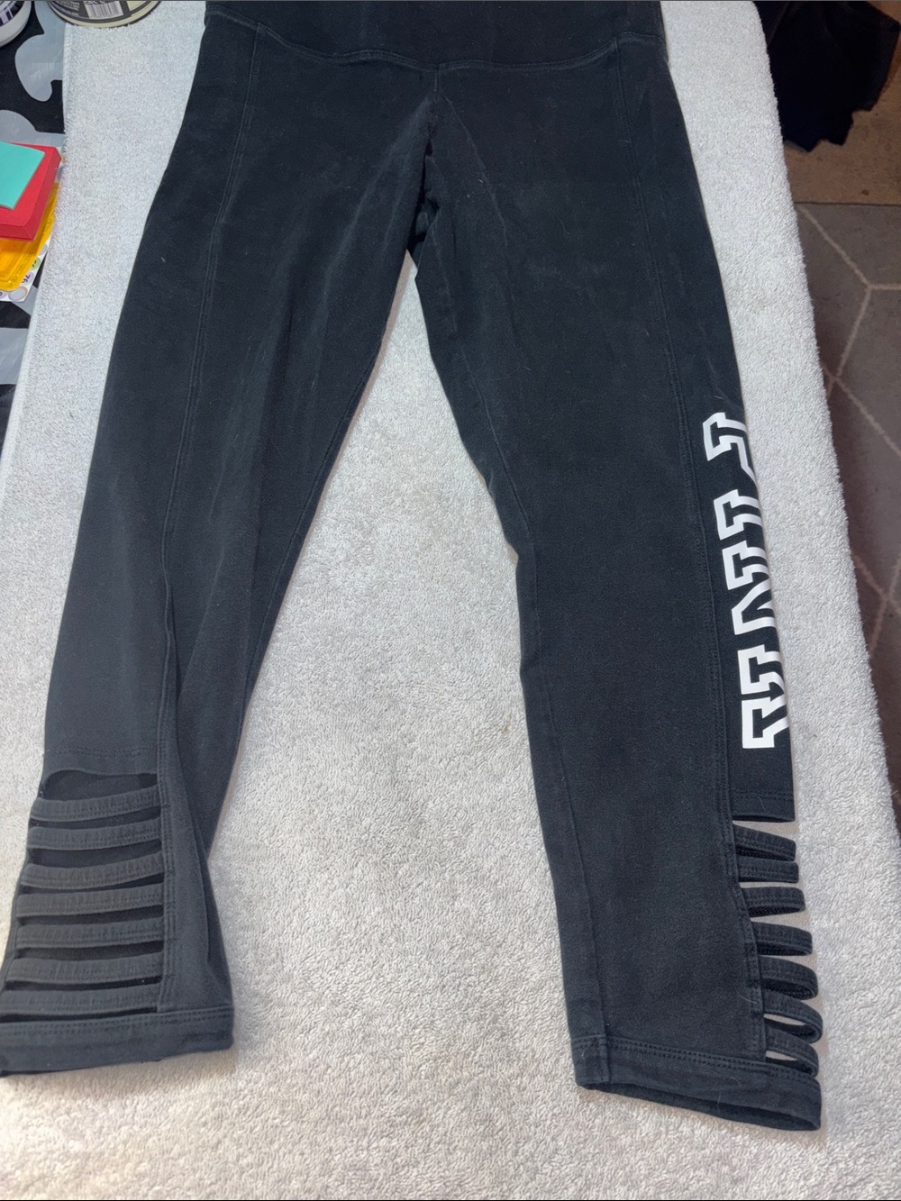 PINK Victoria's Secret Black Jeggings with White Side Logo and Cutout Hem